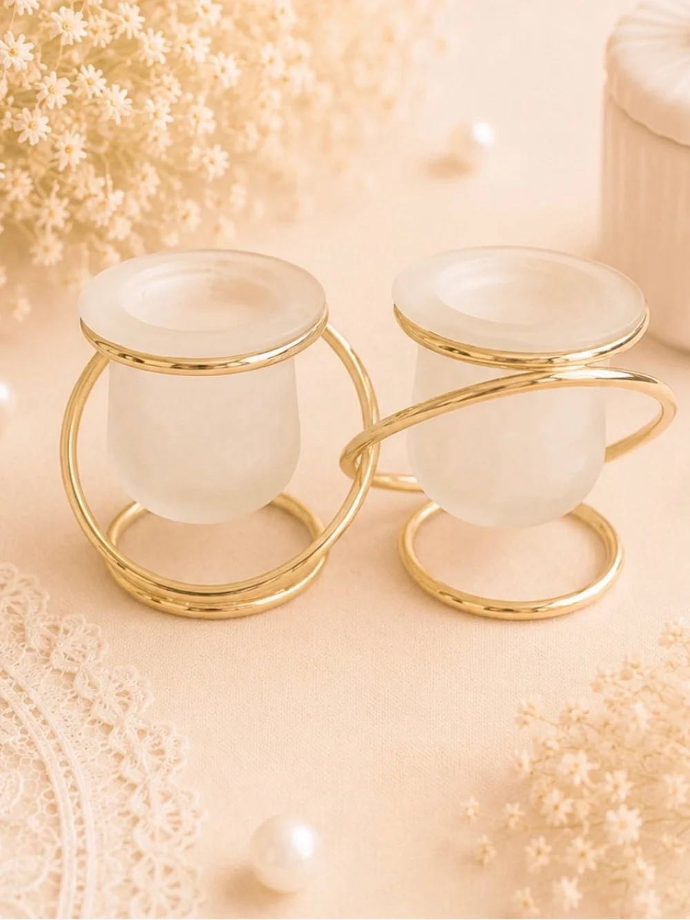 PartyLite Gold Spiral Tea Light Holders with Frosted Glass